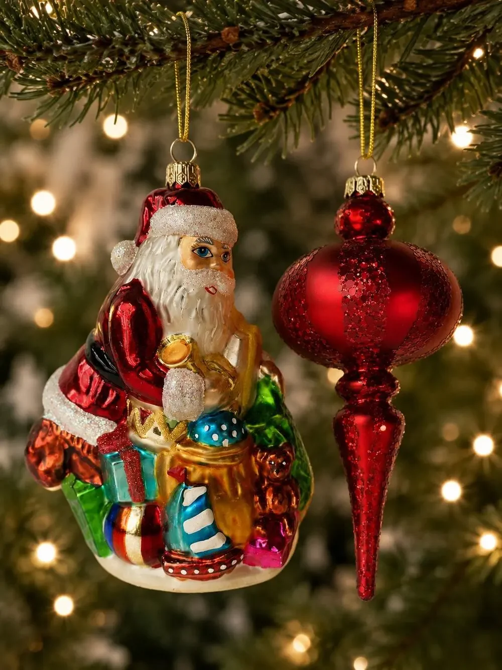 Christopher RADKO Santa Christmas Tree Hand Blown Glass Finial Spindal Ornament